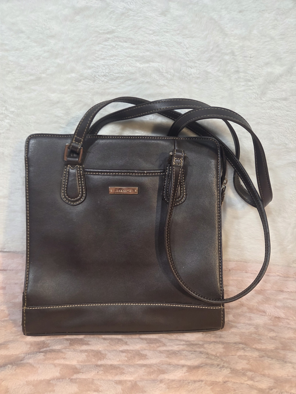 Liz Claiborne Dark Brown Leather Tote with Dual Straps
